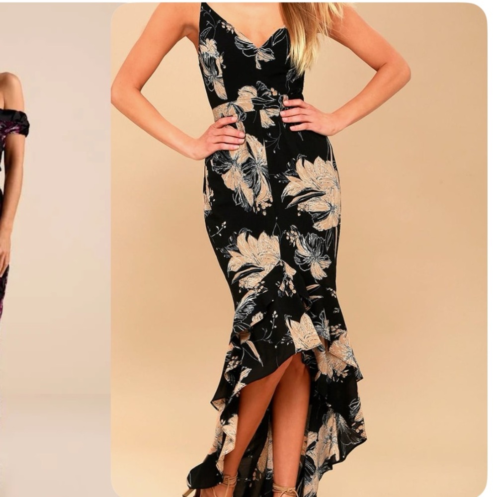 Lulu's Black and Cream High-Low Floral Dress